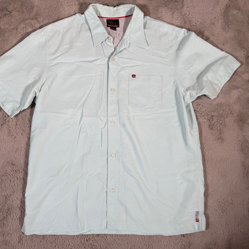 Quiksilver‎ Button Up Shirt Short Sleeve Casual Light Blue Mens Size L